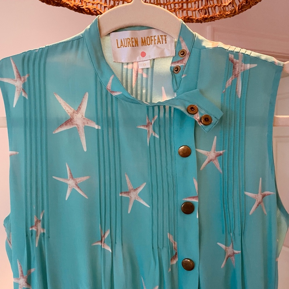 Lauren Moffatt Turquoise Starfish Silk Dress Size 0